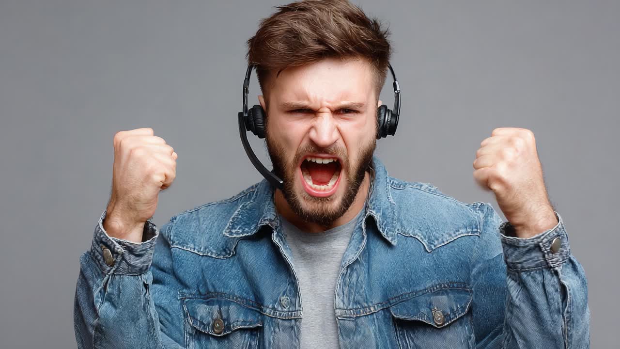 A passionate gamer expresses intense emotion while wearing a headset, showcasing the thrill and adrenaline of competitive play, captured in two powerful frames