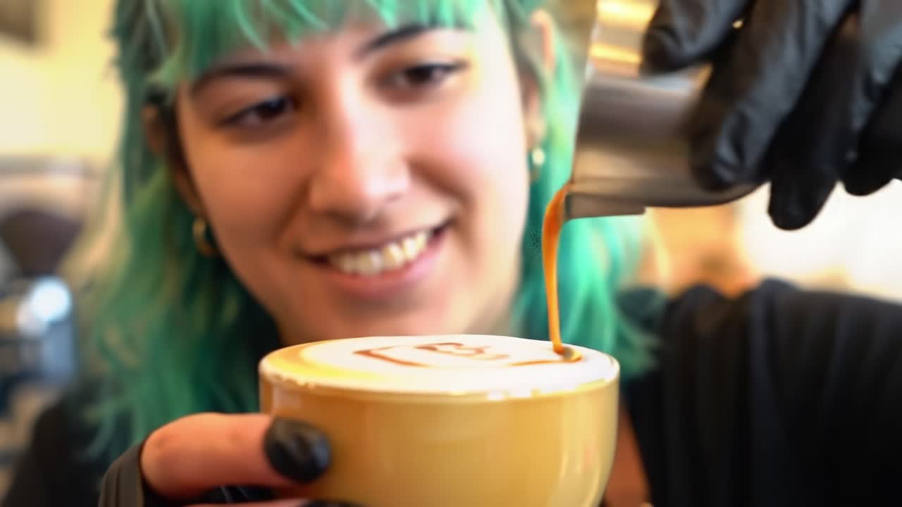Skilled Coffee Art: A Barista's Journey in Creating Stunning Latte Art with Precision and Passion Captured in the Making of a Perfect Cup