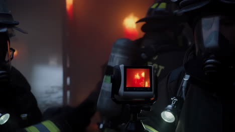 firefighters using a thermal imaging camera during an emergency response