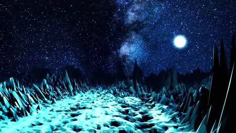 low poly landscape under a starry night sky