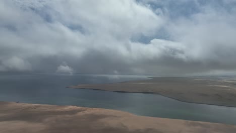 Cinematic-Shot-Of-White-Clouds-Over-Wide-Lands-On-Sea,-Lima,-Peru