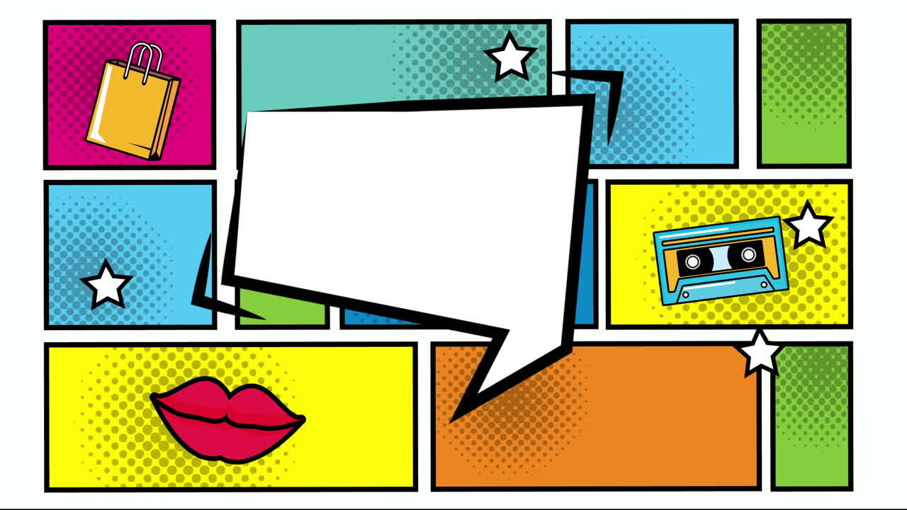 burbuja de expresión con un paquete de elementos estilo pop art