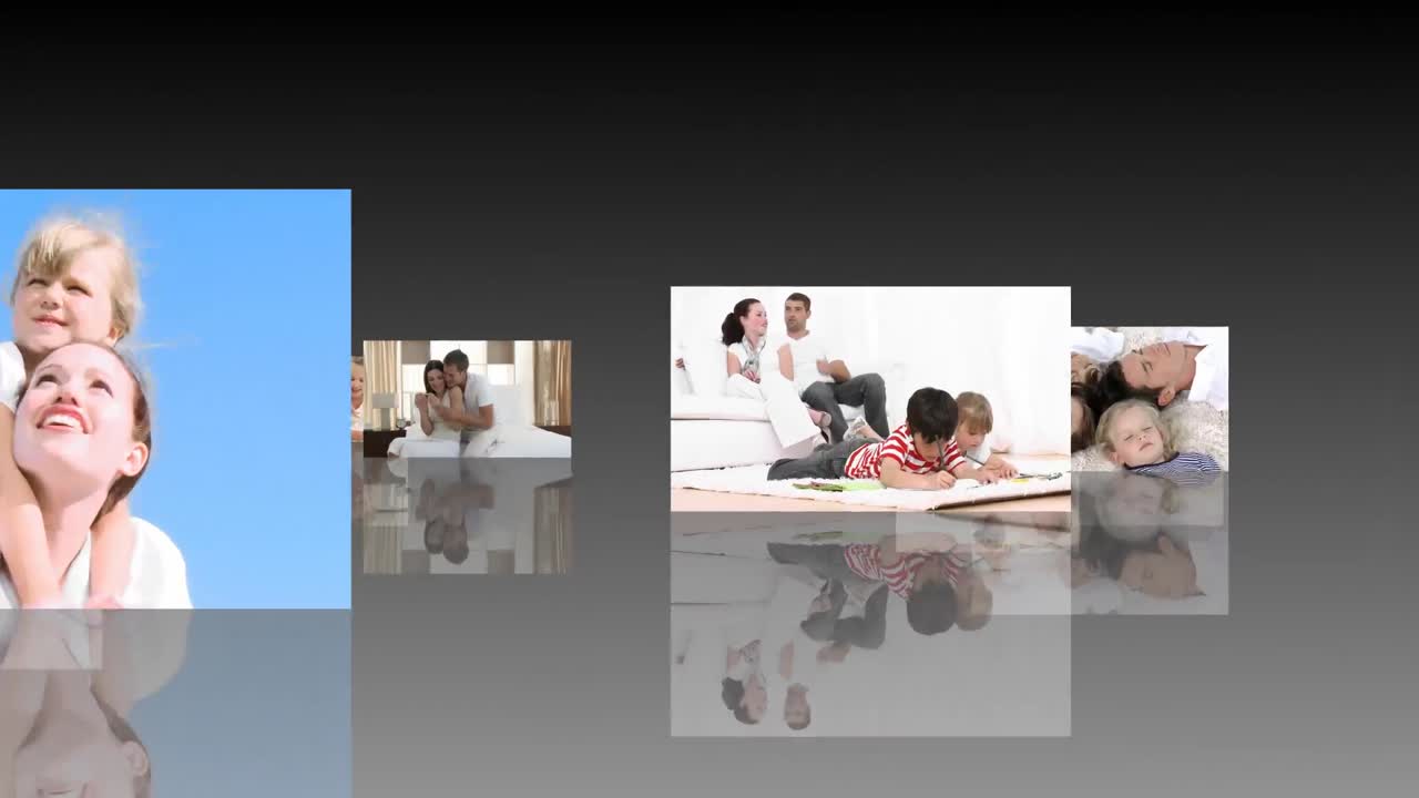 montaje de familias caucásicas divirtiéndose