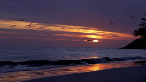 puesta de sol sobre una playa tropical