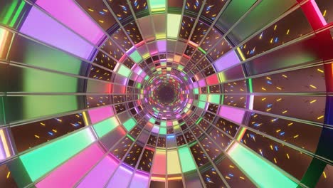 a continuous flow of vivid colors and changing patterns creates a captivating visual experience. the design showcases a swirling circular structure with reflective surfaces, ensuring seamless motion