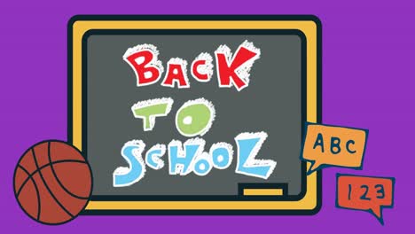 Animation-Des-Textes-„Zurück-Zur-Schule“-Auf-Violettem-Hintergrund