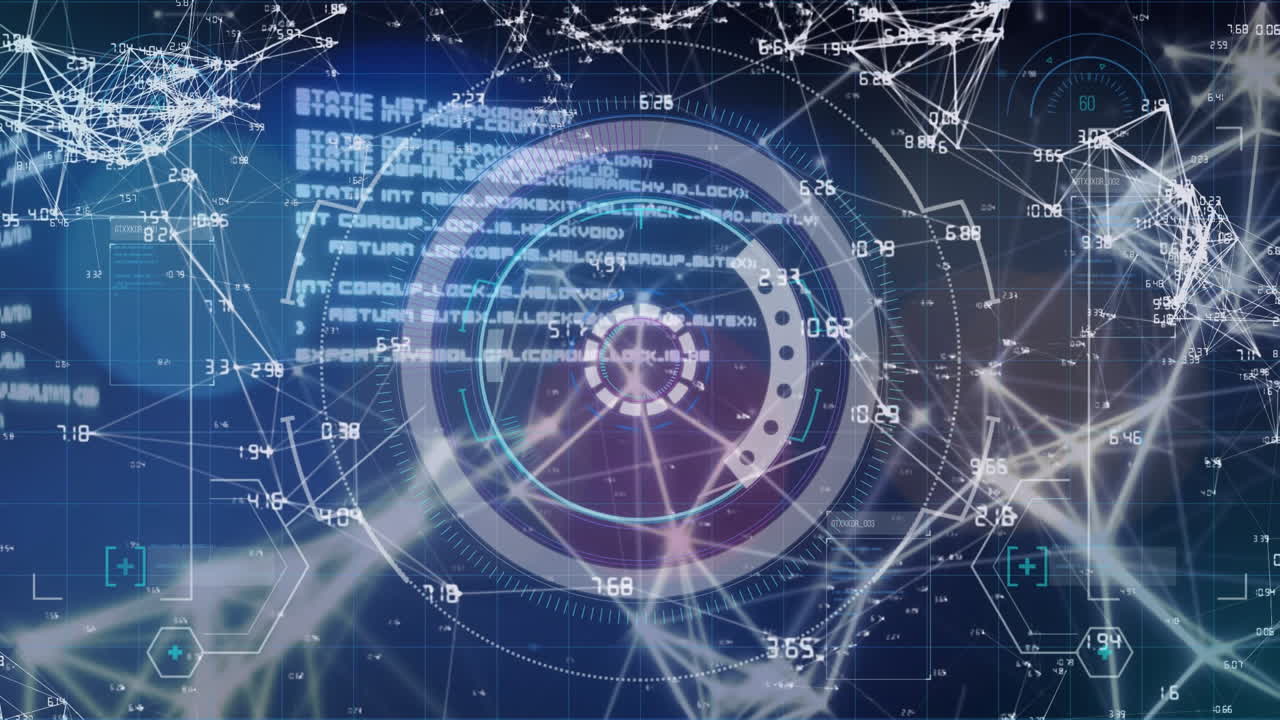 검은 바탕에 스캐너 데이터 처리 및 통신 네트워크의 애니메이션