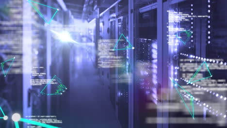 animation of data processing network of connections over computer servers