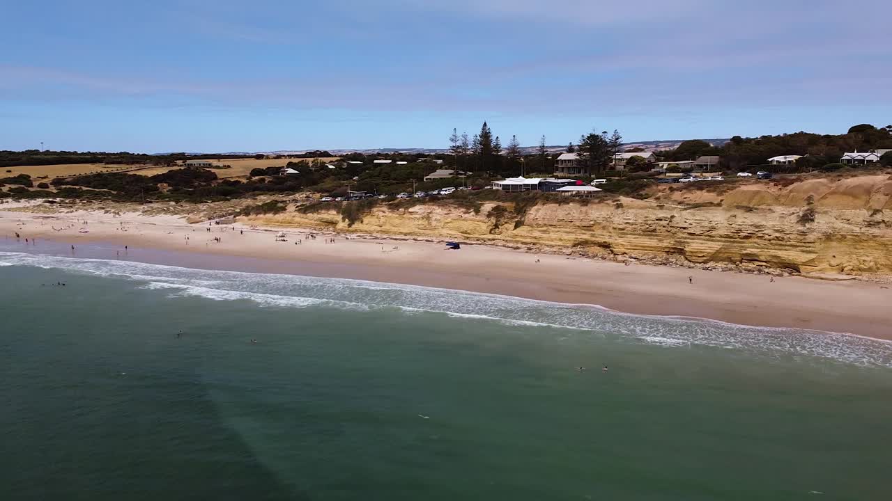 aerial view of beach goers at Port Willunga
