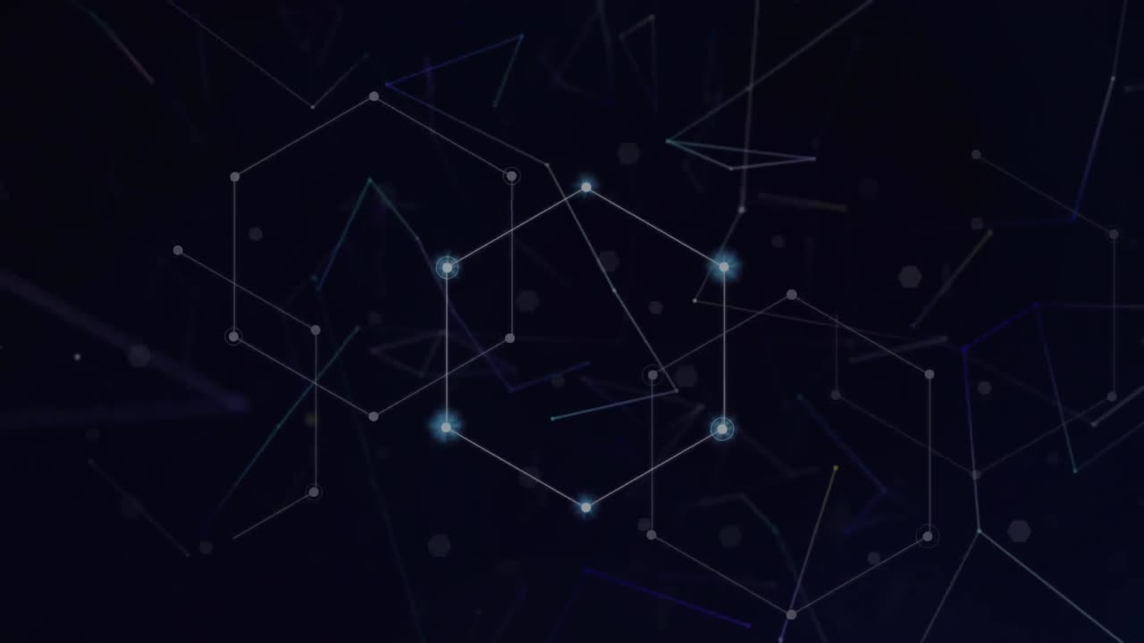 animación de formas a través de una red de conexiones sobre fondo negro