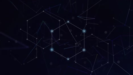 animation of shapes over network of connections on black background