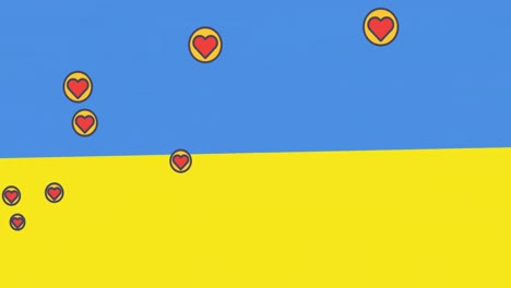 Animación-De-Iconos-De-Corazón-Sobre-La-Bandera-De-Ucrania.