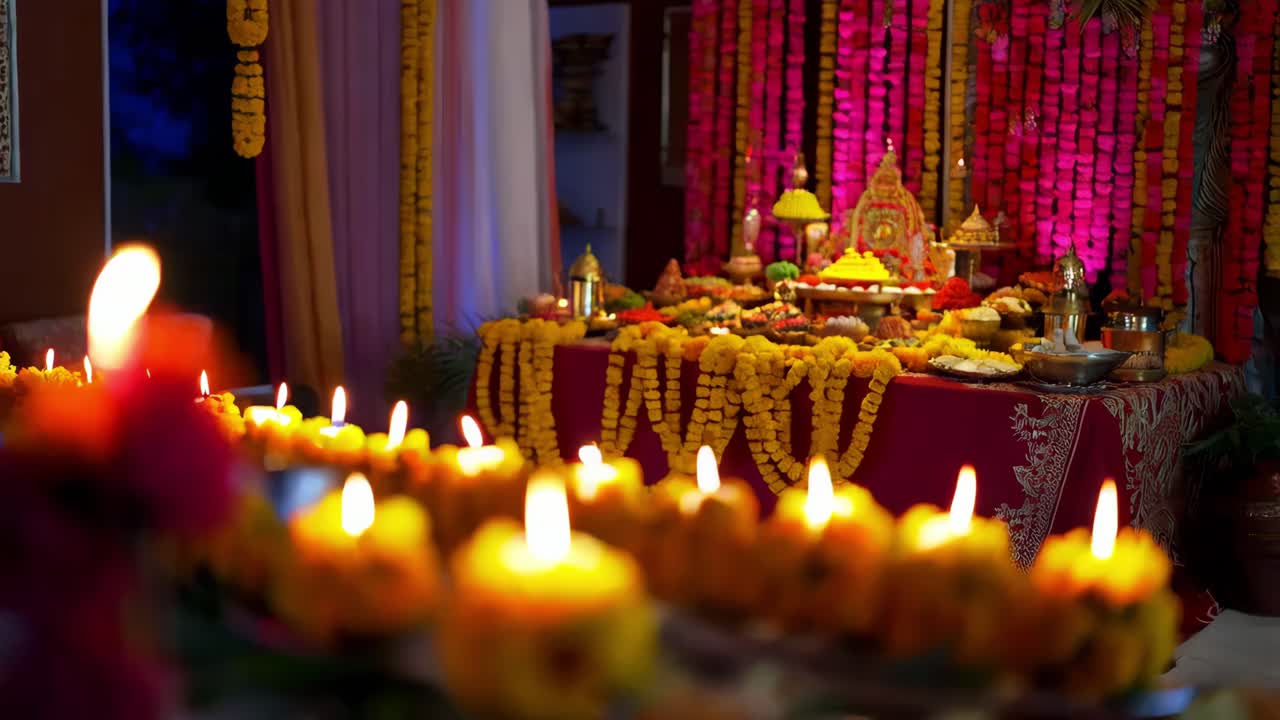 Cerimonia religiosa indiana con candele e fiori