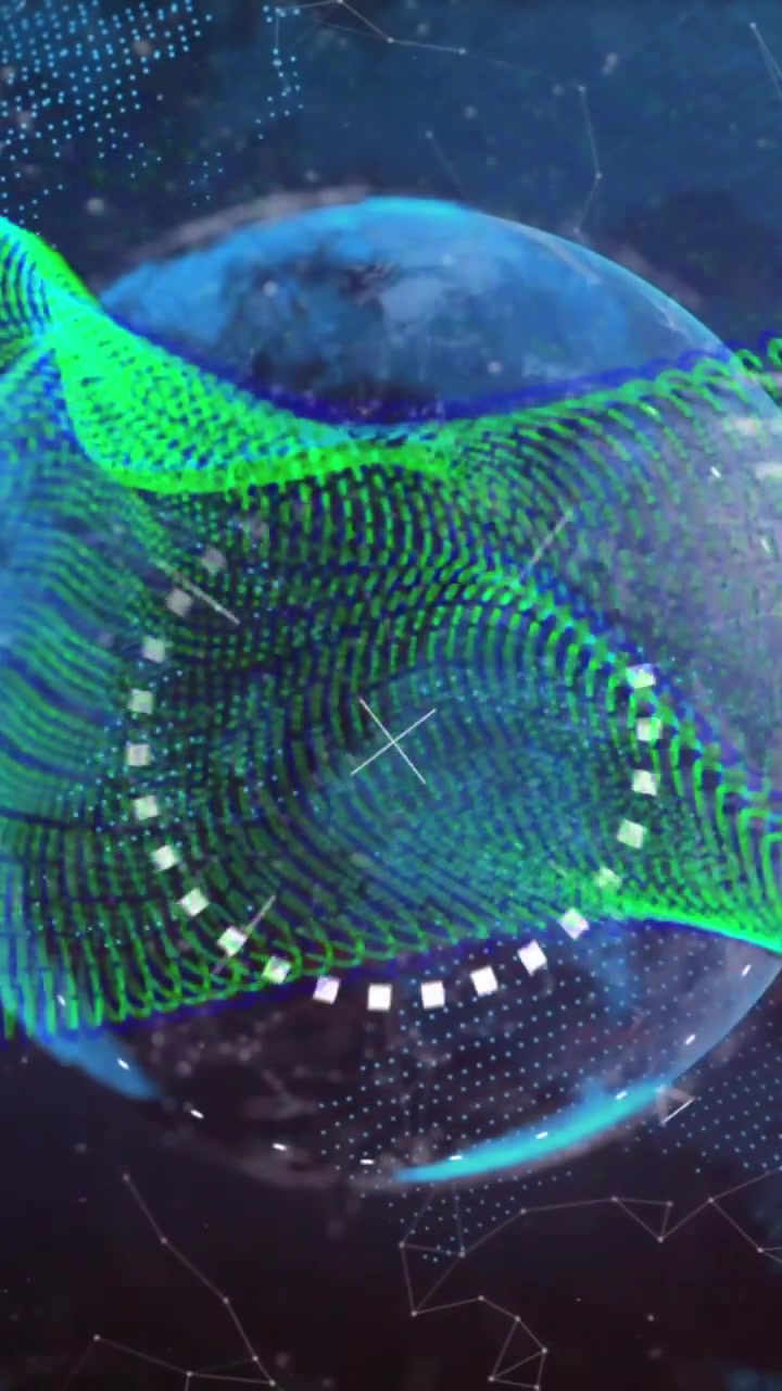 Animation of dynamic waves, loading bars, computer language and globe over abstract background