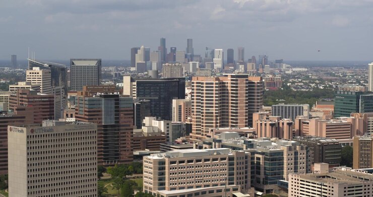 Vista de drone do Texas Medical Center em Houston