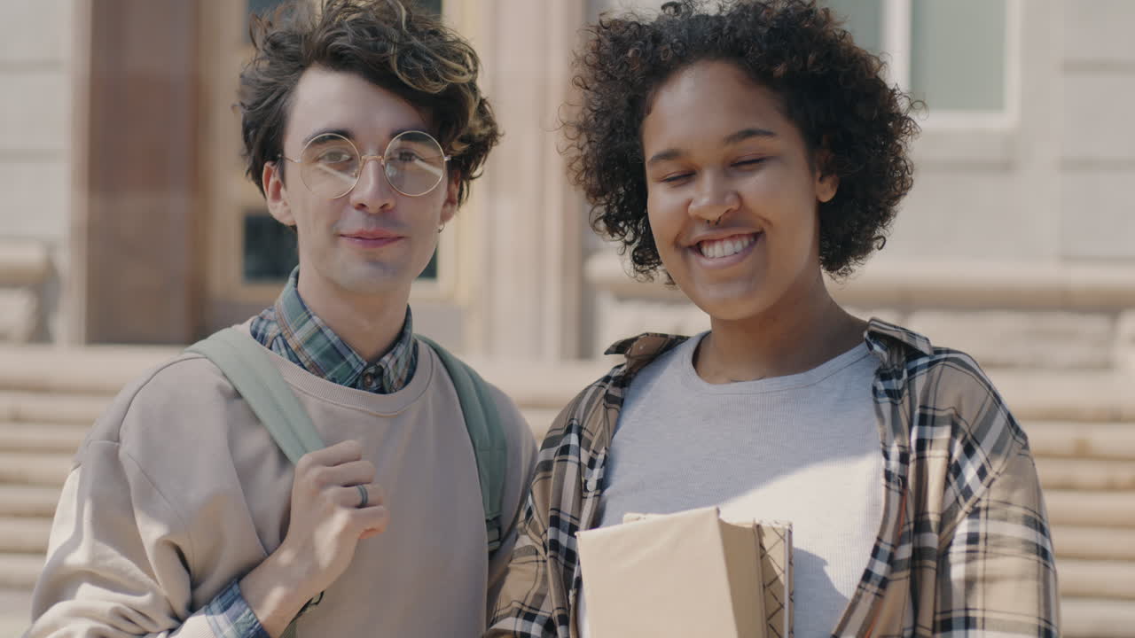 Two Students Outside University Building