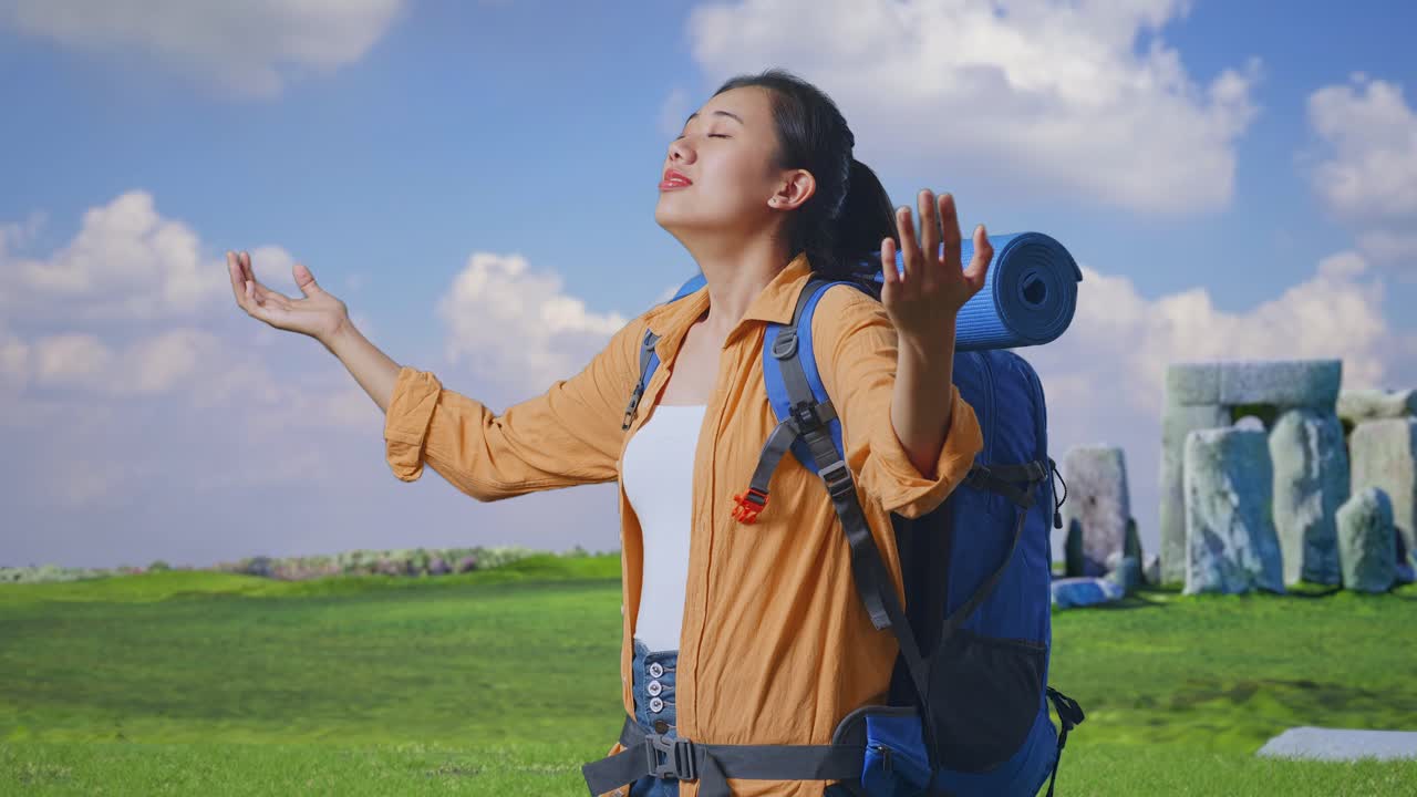 Woman Singing on a Hike