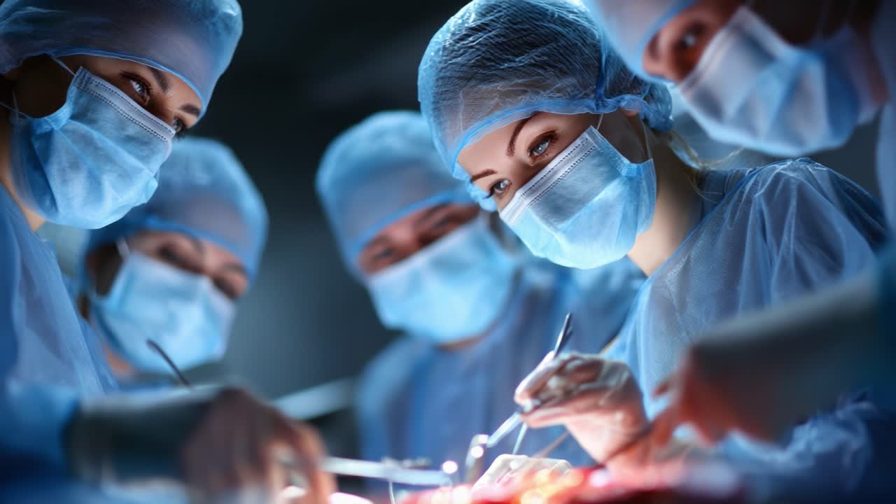 A Focused Surgical Team Collaborating in a High-Stakes Operation with Precision, Skill, and Teamwork to Ensure Patient Safety and Successful Outcomes