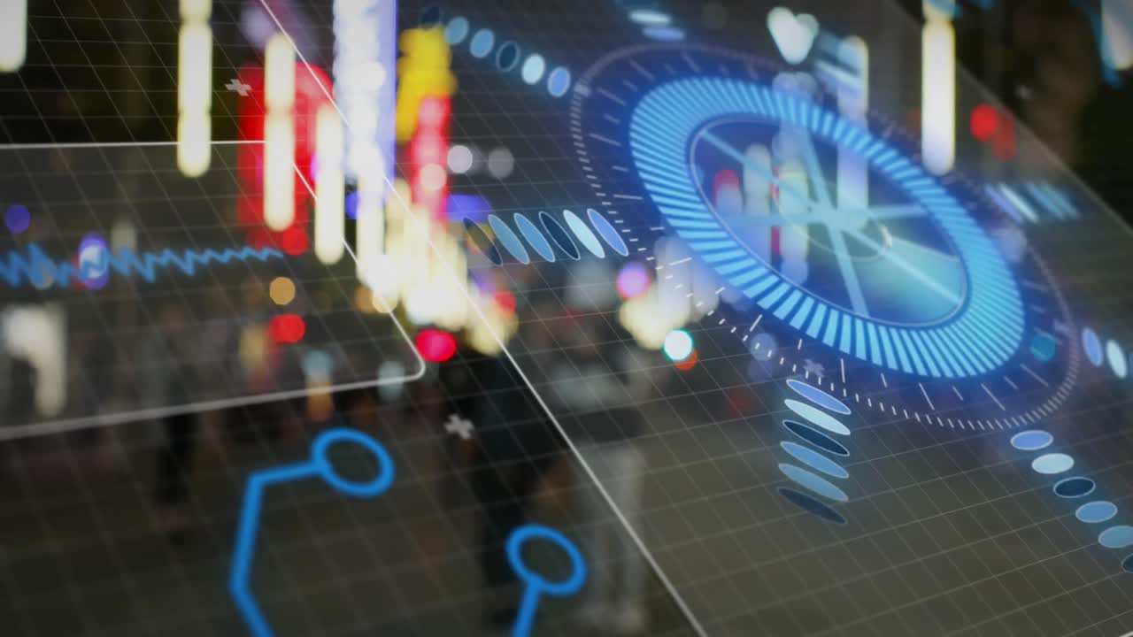 야간 도시 풍경에서 데이터 처리의 애니메이션