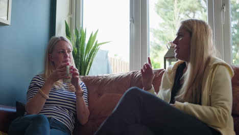 two women having a conversation indoors