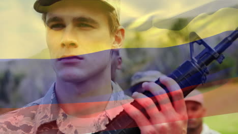 animación de la bandera de colombia sobre los soldados