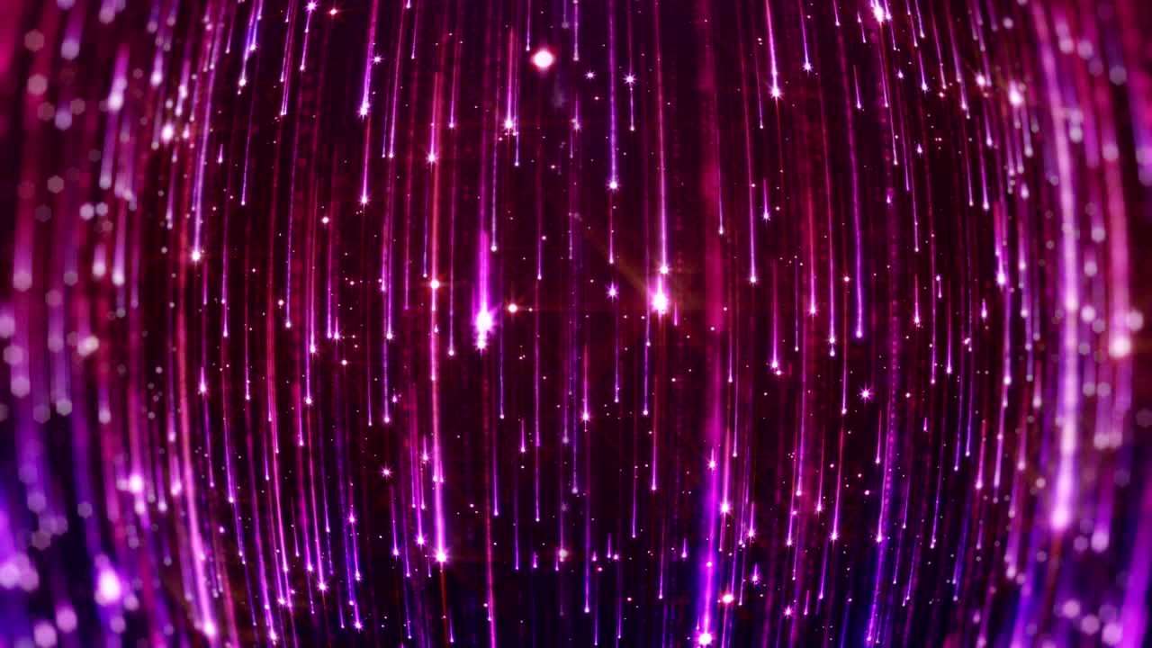 Falling bright particles. Starfall on a dark background with shiny and glowing asterisks. Looped