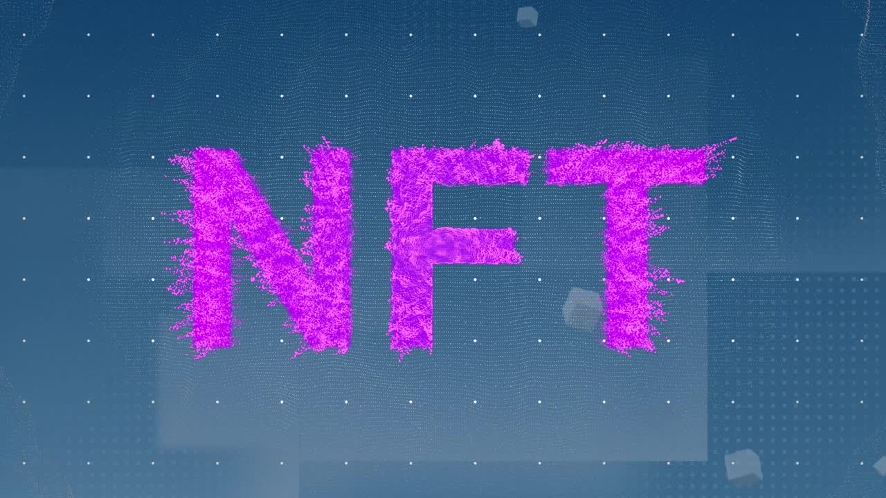 Animation of nft text on blue background