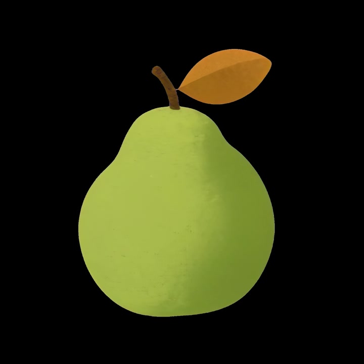 Pera verde animata rotante su sfondo nero