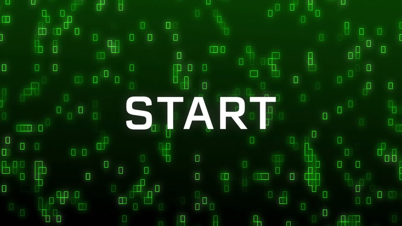 comenzar la animación de texto sobre fondo de matriz digital verde