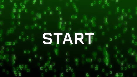 start text animation over green digital matrix background