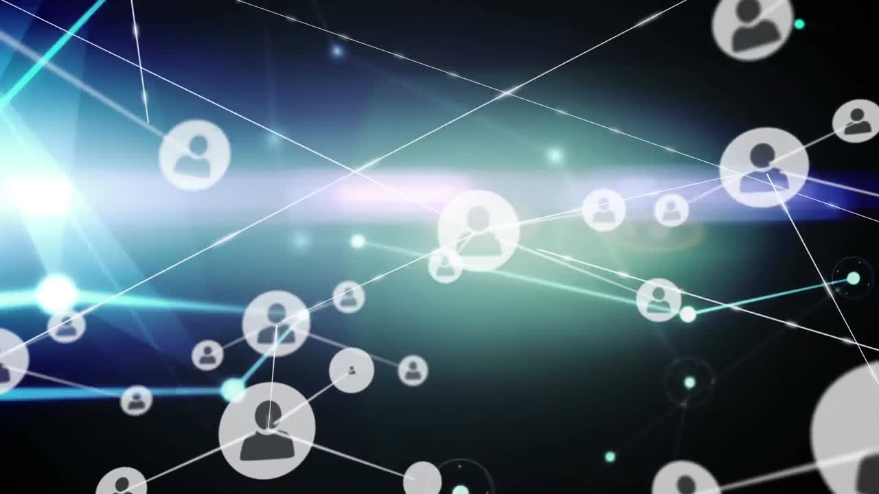 검은색 배경에 아이콘으로 연결 네트워크의 애니메이션