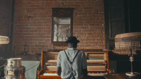 jazz musician playing piano in a vintage bar