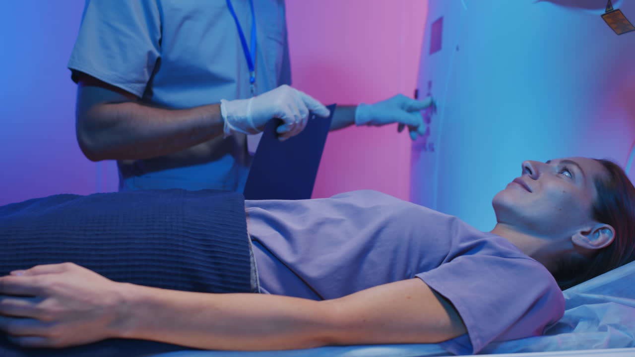 Excited Woman Doing MRI Examination