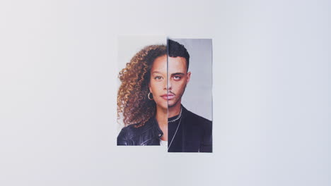 gender identity concept with composite image made from halved male and female facial features