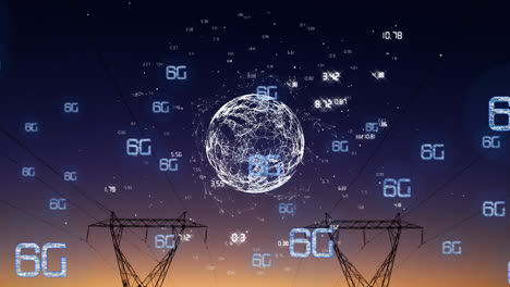 animation of network of 6g text over globe