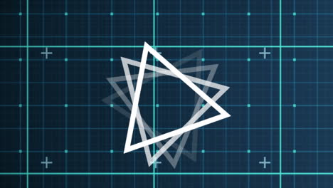 animation of triangle rotating over checked blue space