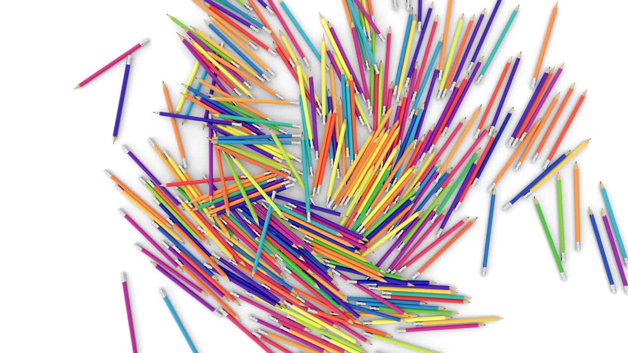 muchos lápices multicolores caen de la posición de pie.