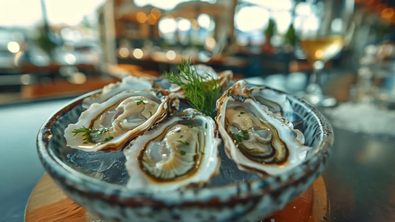Fresh oysters on a plate with dill