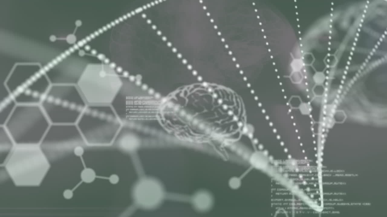 데이터 처리 위에서 회전하는 dna 가닥의 애니메이션