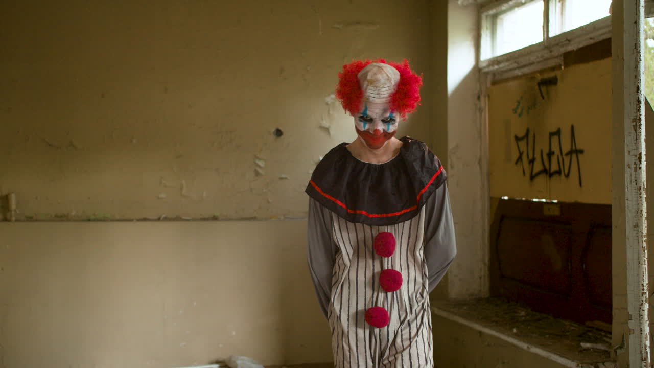 Scary clown in abandoned house