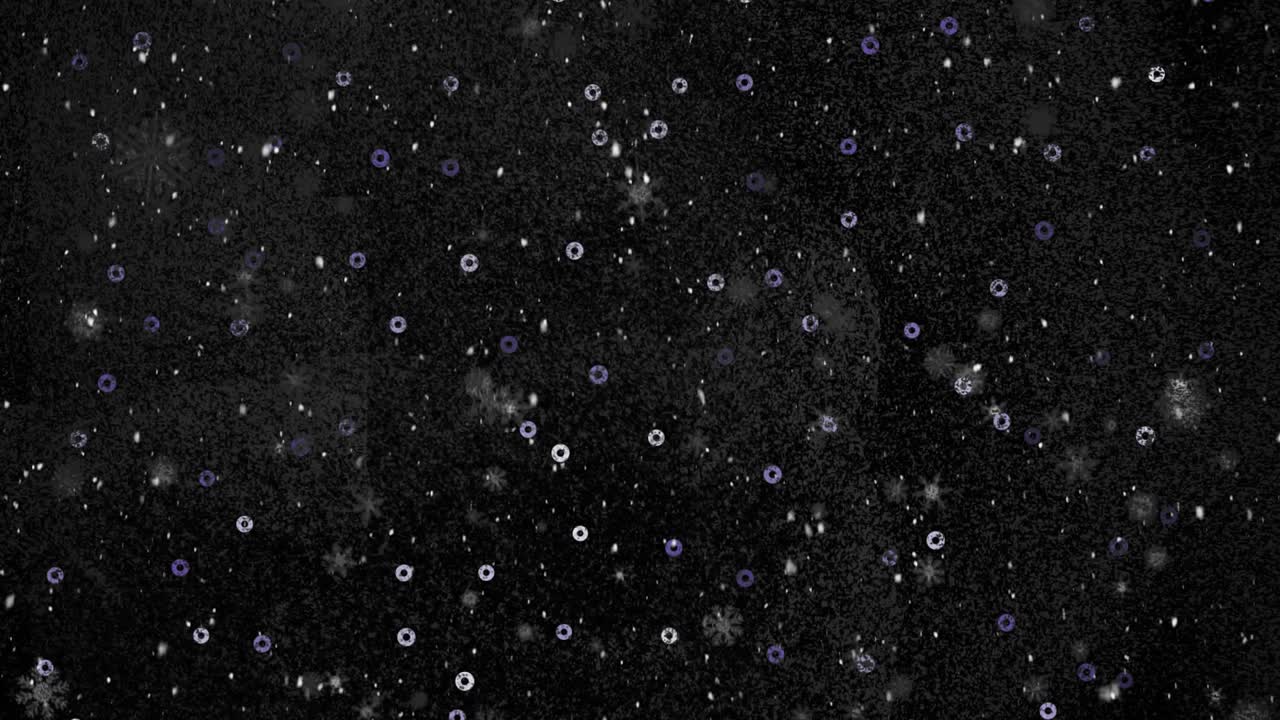 Fade in introducing white circles drifting before snowflakes joining for continuous snowfall effect