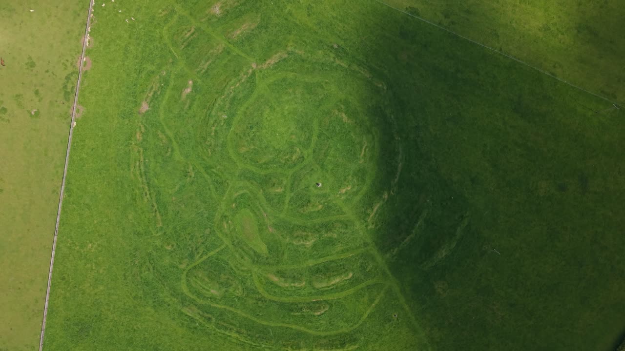 The iron age earthen ringfort at hill of ward, county meath, ireland, aerial view