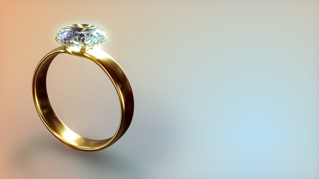 glowing diamond engagement ring rotates on gentle bg - loop video