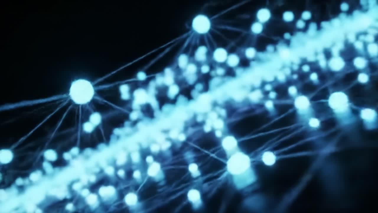 A Captivating Transition from Blue to Pink Light Patterns Showcasing Interconnected Spheres and Dynamic Energy Flow in an Abstract Digital Space