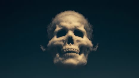 mysterious cloud formation resembles a human skull, creating a haunting visual overhead in a dreamlike sky scene, invoking curiosity and speculation about natural phenomena