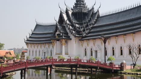 static view of a temple with a reflective pond