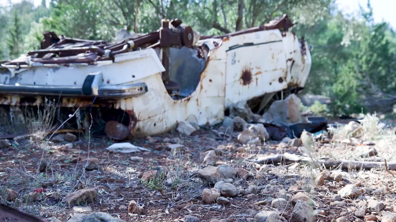 숲 속 에 버려진 은 차