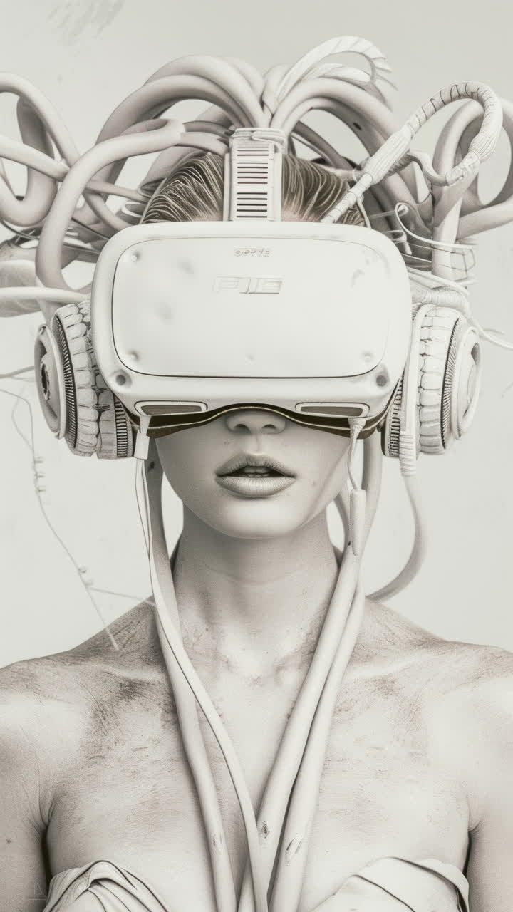 muñecas estatuas femeninas de porcelana con altavoces de audio y auriculares hechos con ai