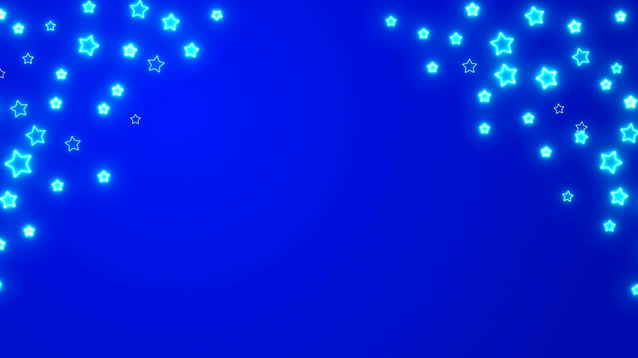 네온 전구 황금색 별 모양 파란색 배경에 반이는 애니메이션