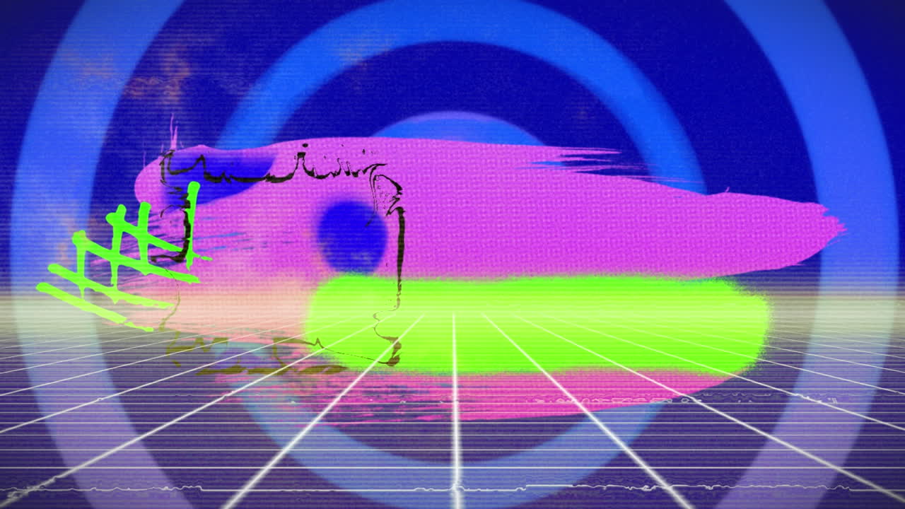 animación de interferencia sobre formas coloridas en fondo azul